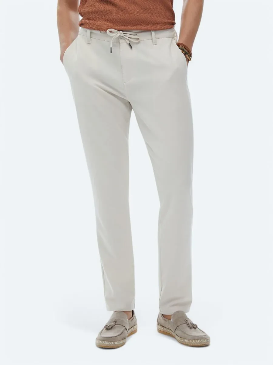 Ecru Weaving Jogging Fit Casual Trousers - 2