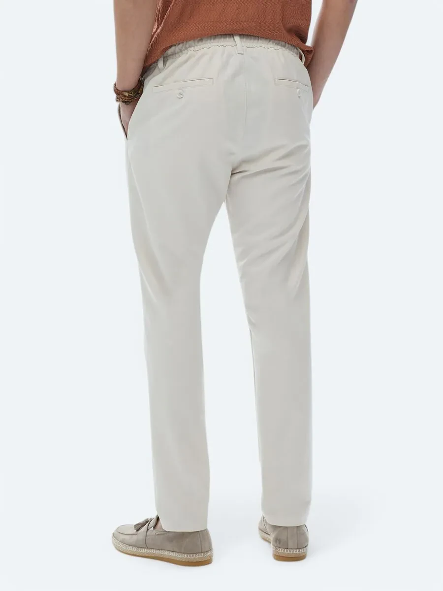 Ecru Weaving Jogging Fit Casual Trousers - 5