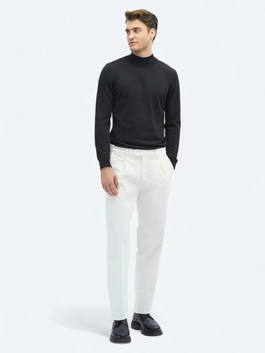 Ecru Weaving Loose Fit Casual Cotton Blended Trousers - 1