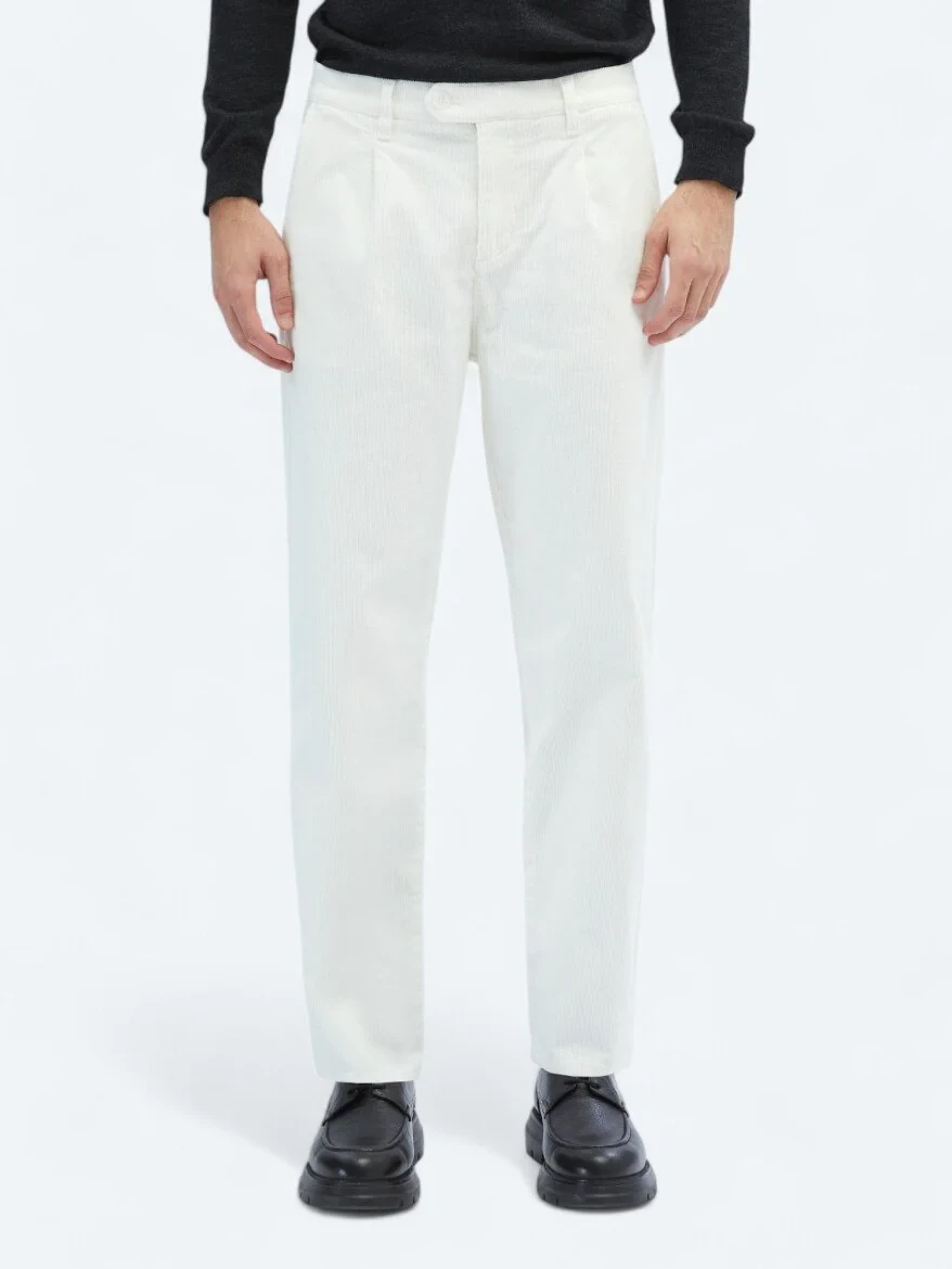 Ecru Weaving Loose Fit Casual Cotton Blended Trousers - 2