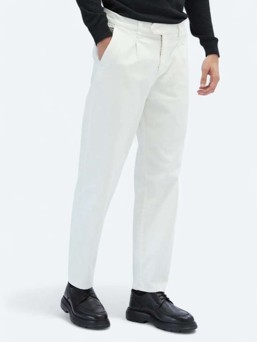 Ecru Weaving Loose Fit Casual Cotton Blended Trousers - 3