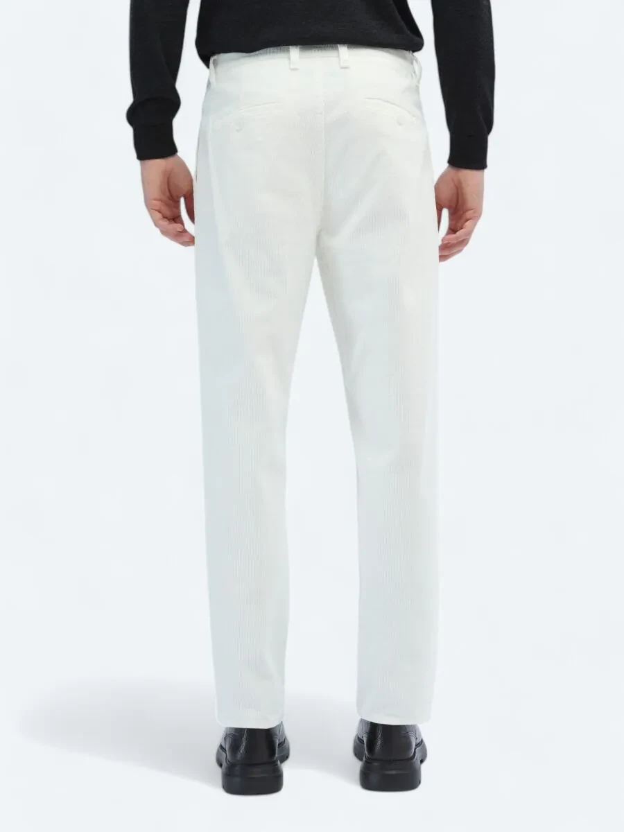 Ecru Weaving Loose Fit Casual Cotton Blended Trousers - 5