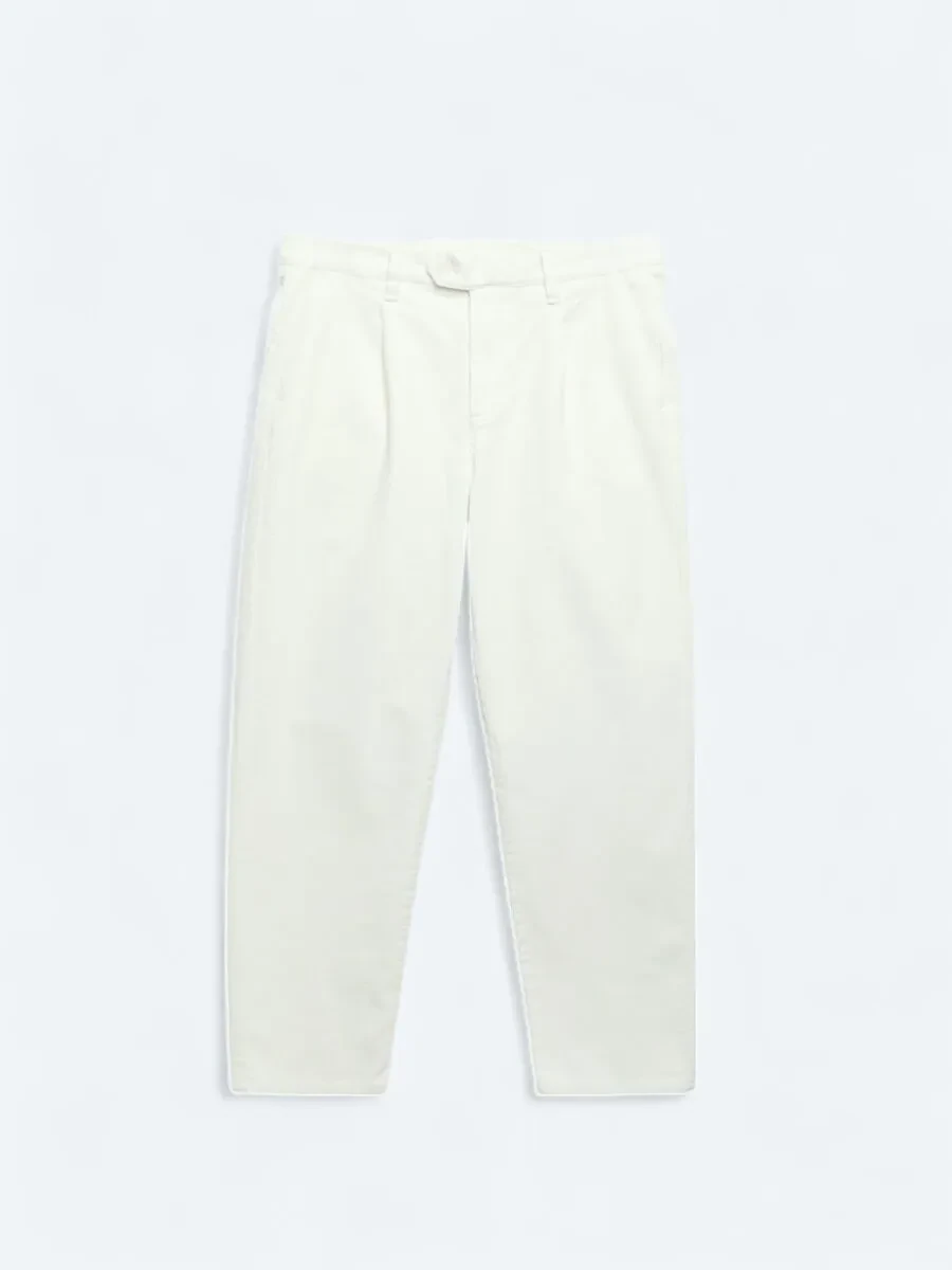 Ecru Weaving Loose Fit Casual Cotton Blended Trousers - 6