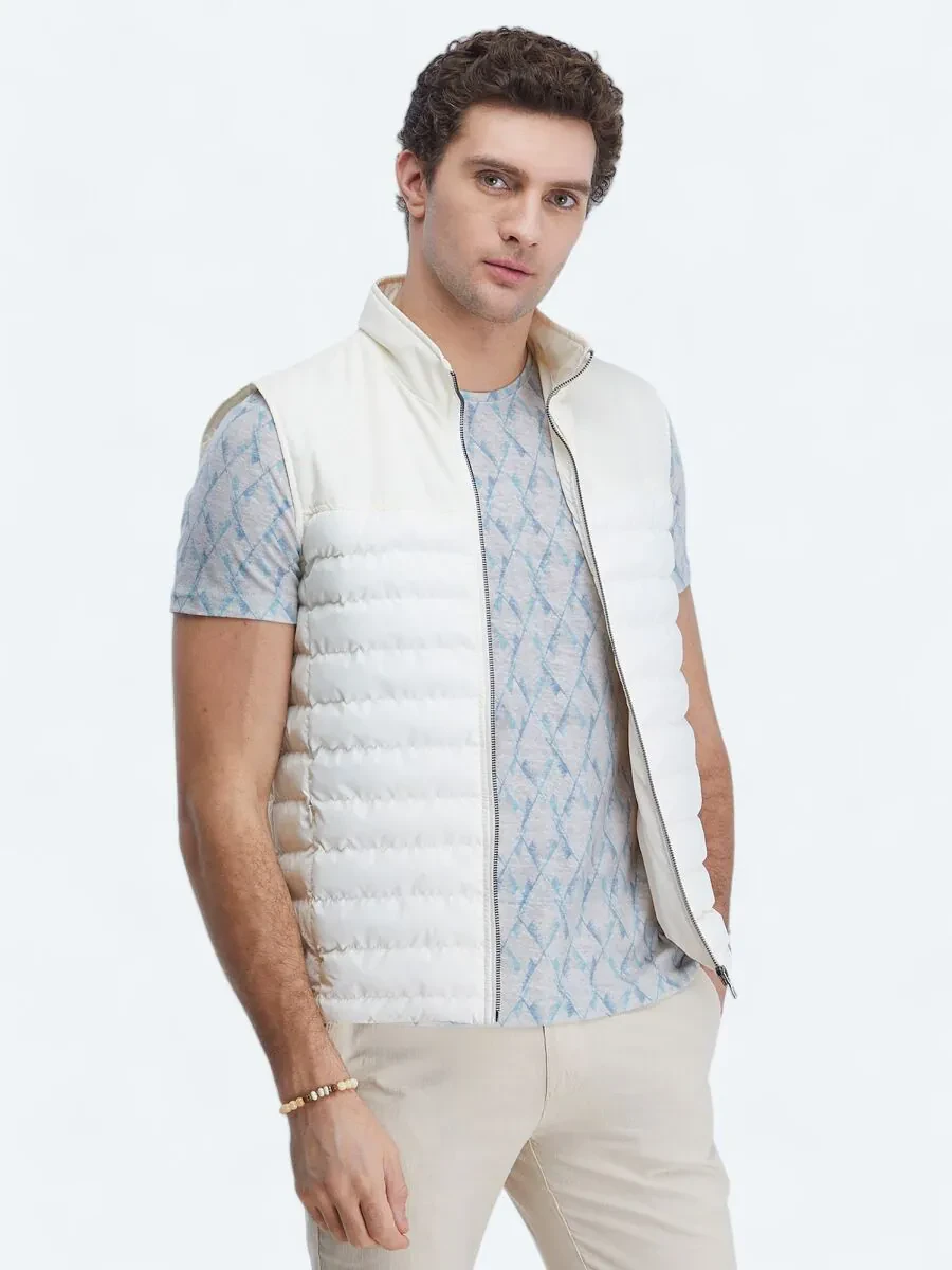 Ecru Weaving Puffer Vest - 1