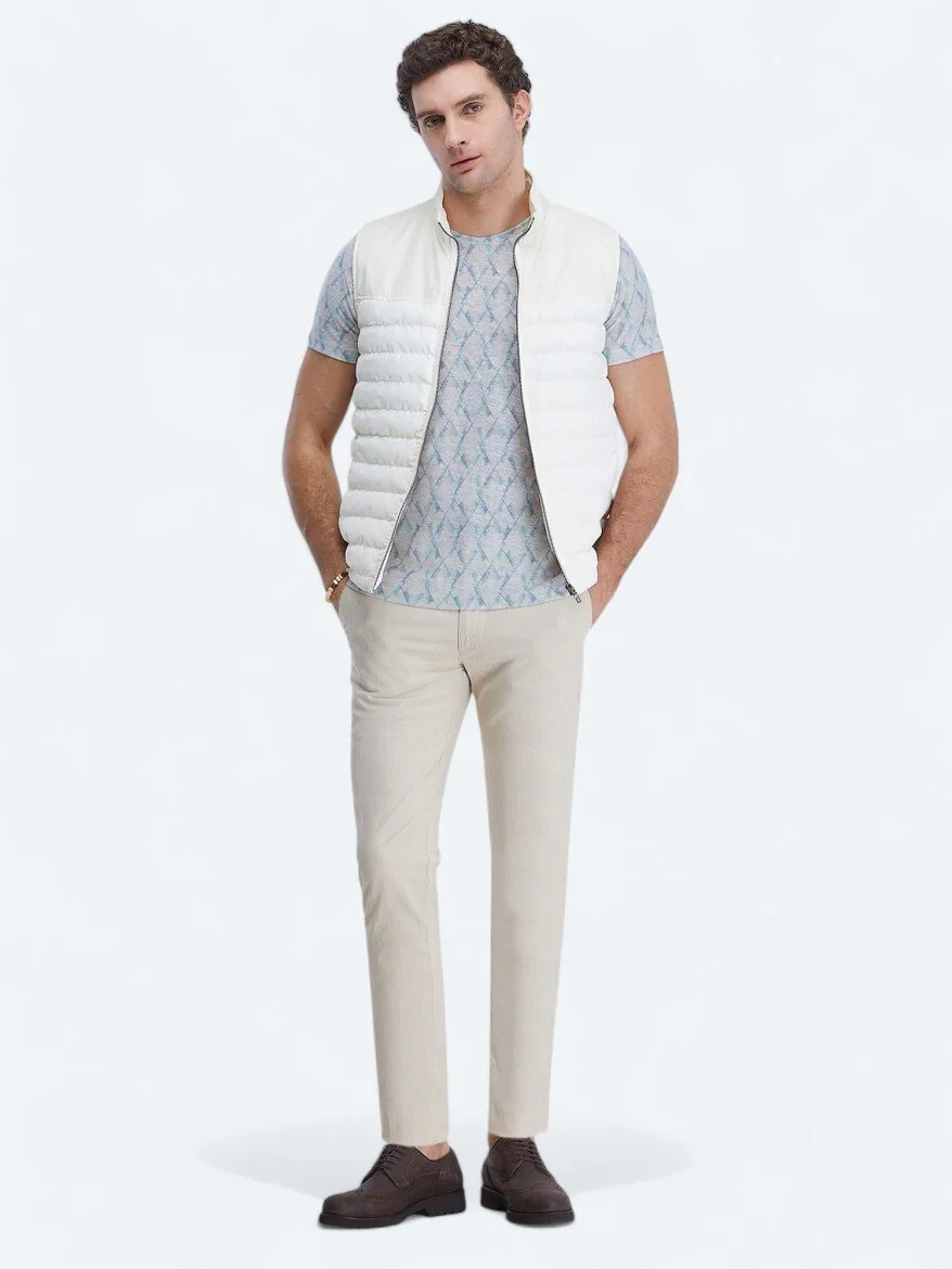 Ecru Weaving Puffer Vest - 2