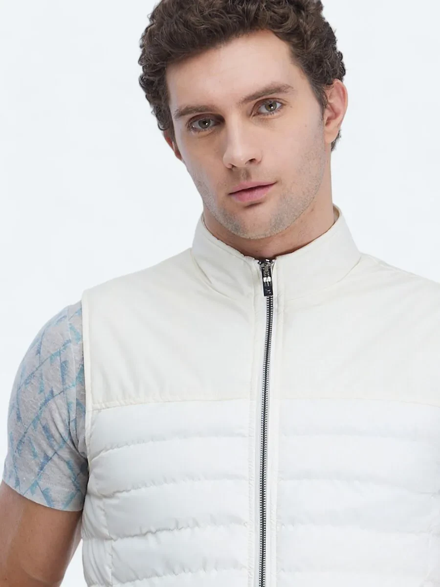 Ecru Weaving Puffer Vest - 4