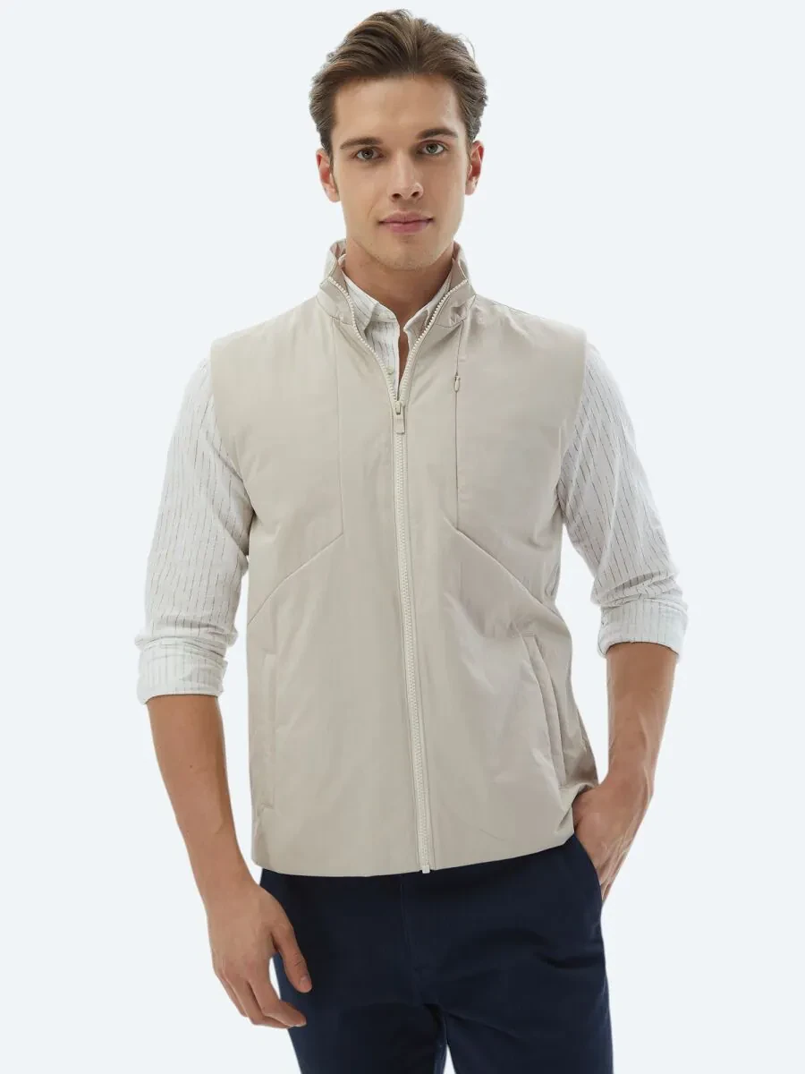 Ecru Weaving Puffer Vest - 1