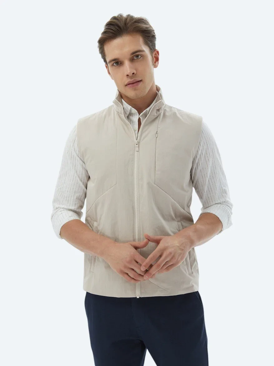 Ecru Weaving Puffer Vest - 4