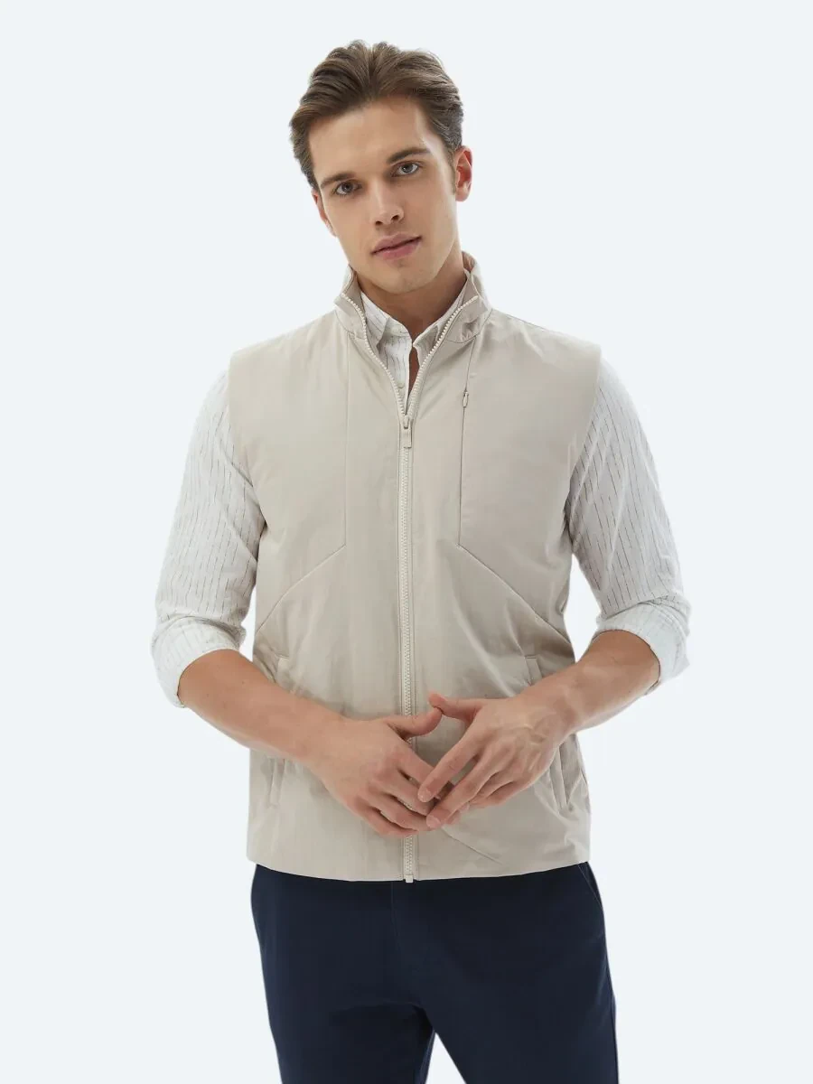 Ecru Weaving Puffer Vest - 4