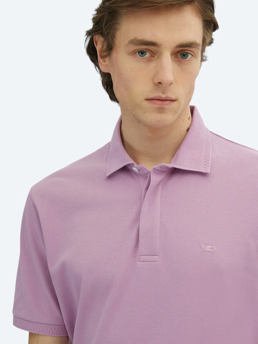 Eflatun Düz Polo Yaka %100 Pamuk T-Shirt - 3
