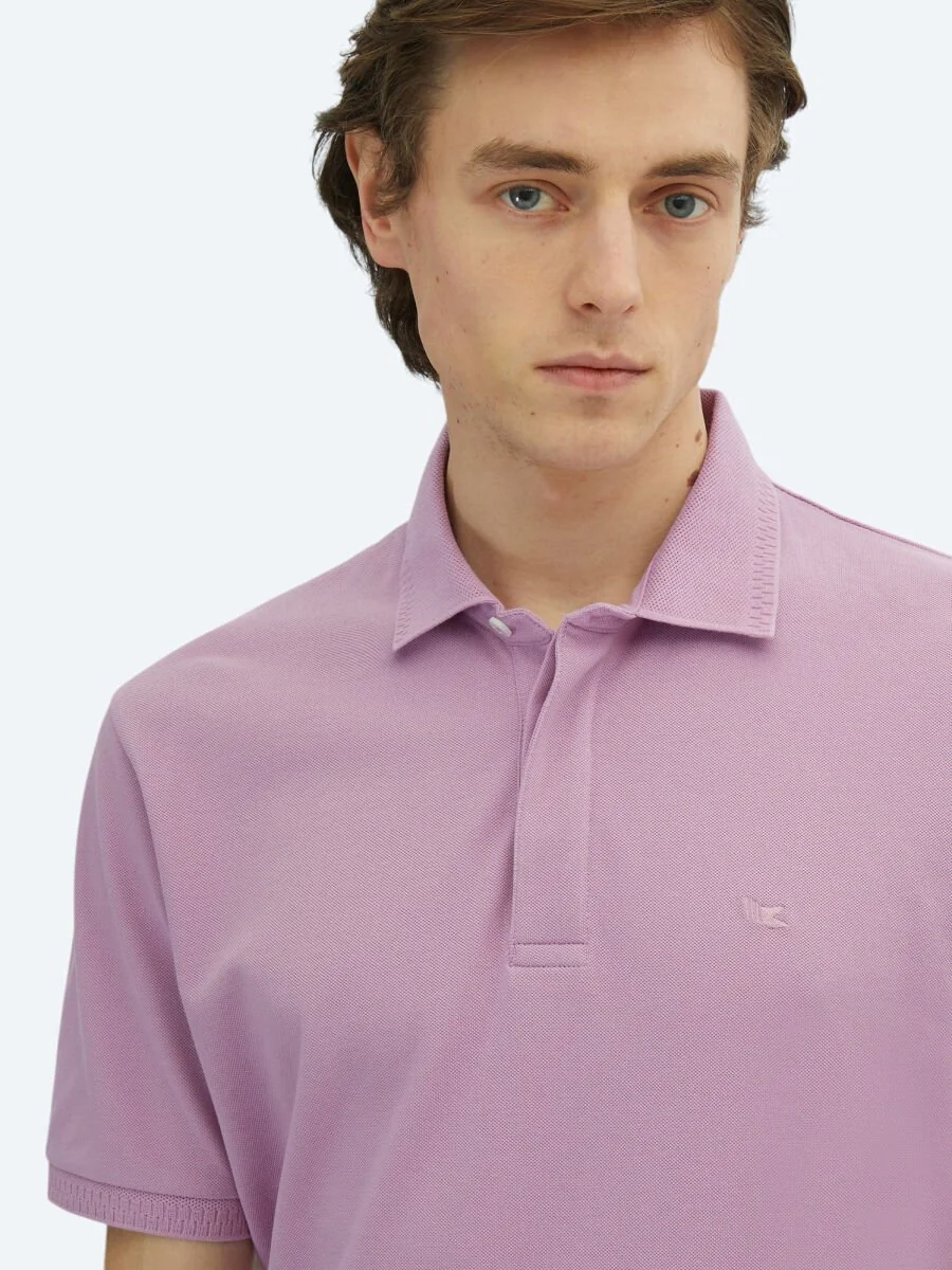Eflatun Düz Polo Yaka %100 Pamuk T-Shirt - 3