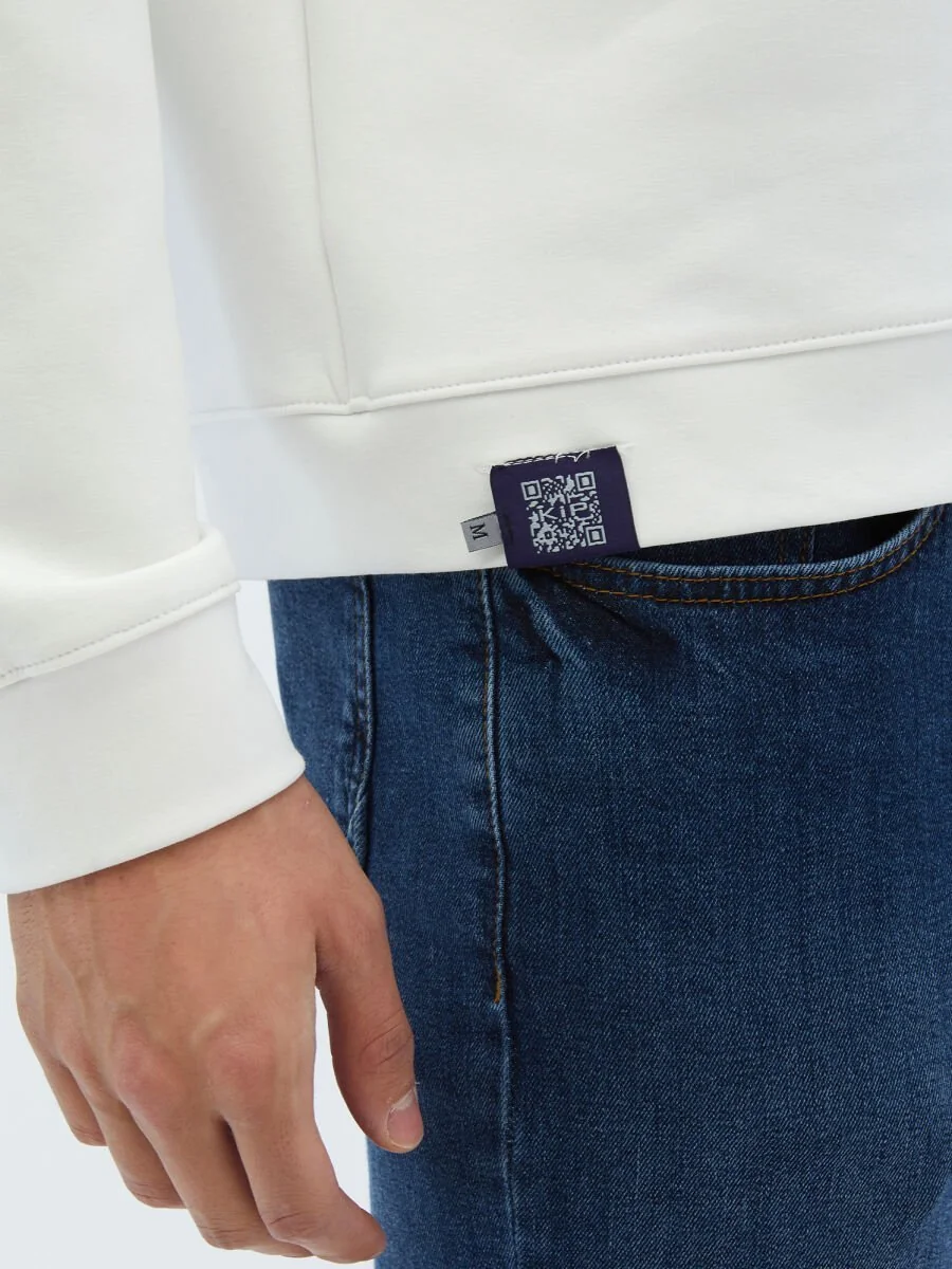 Ekru Bisiklet Yaka Baskılı Çift Taraflı Sweatshırt - 8