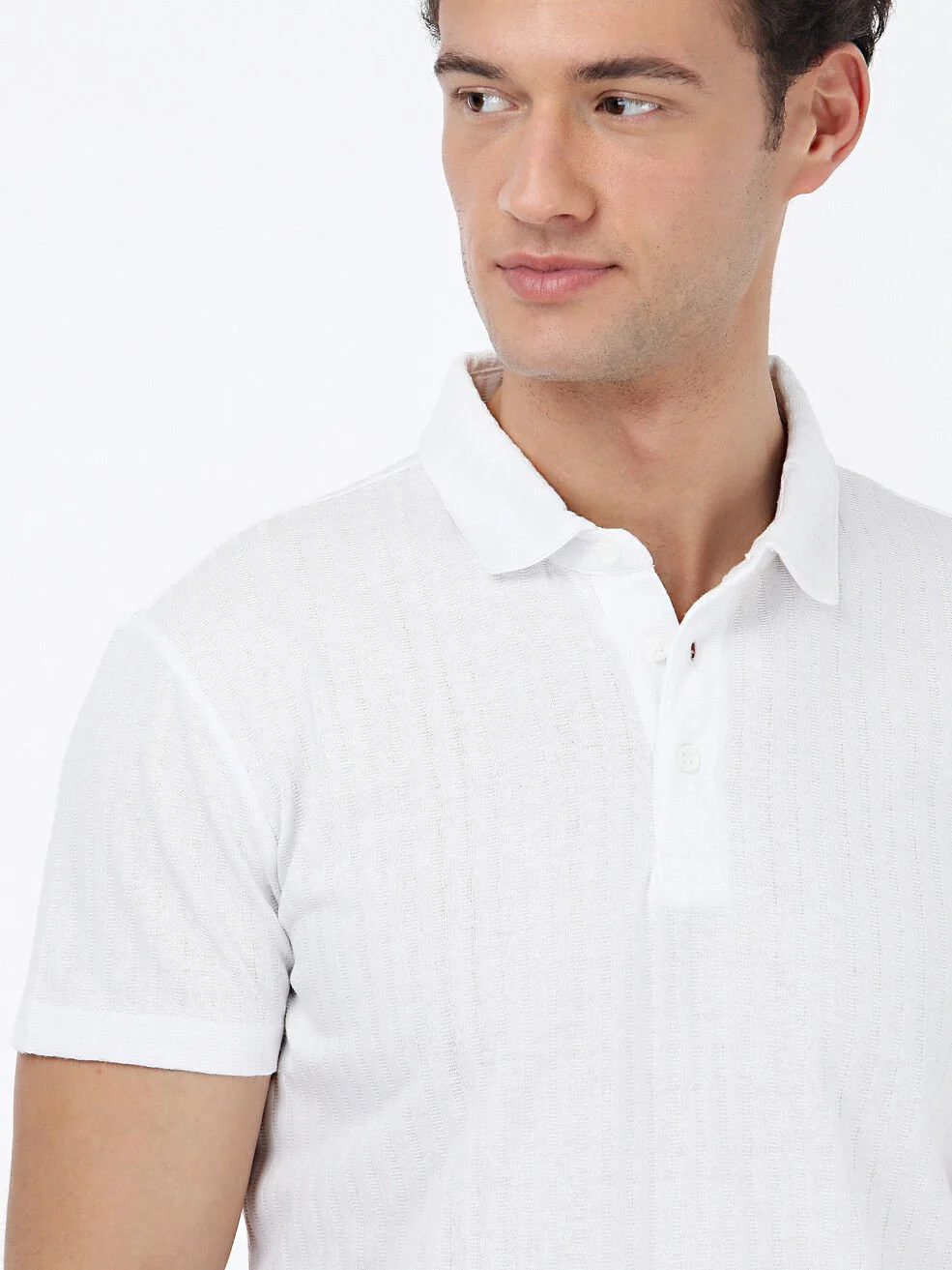 Ekru Çizgili Polo Yaka %100 Pamuk T-Shirt - 2