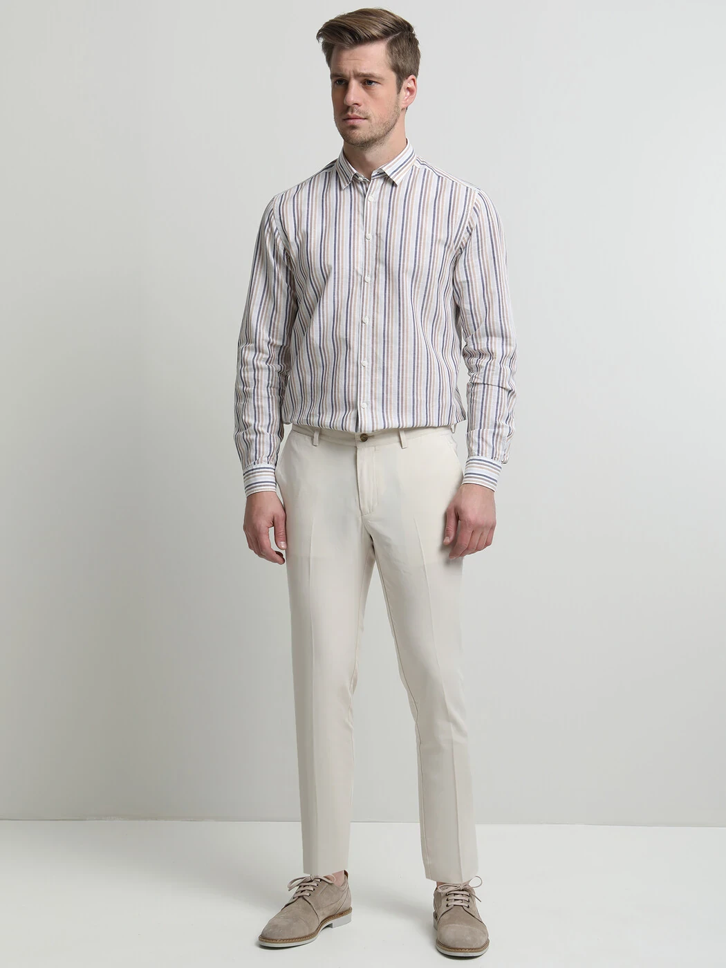 Ekru Dokuma Slim Fit Casual %100 Pamuk Pantolon - 3