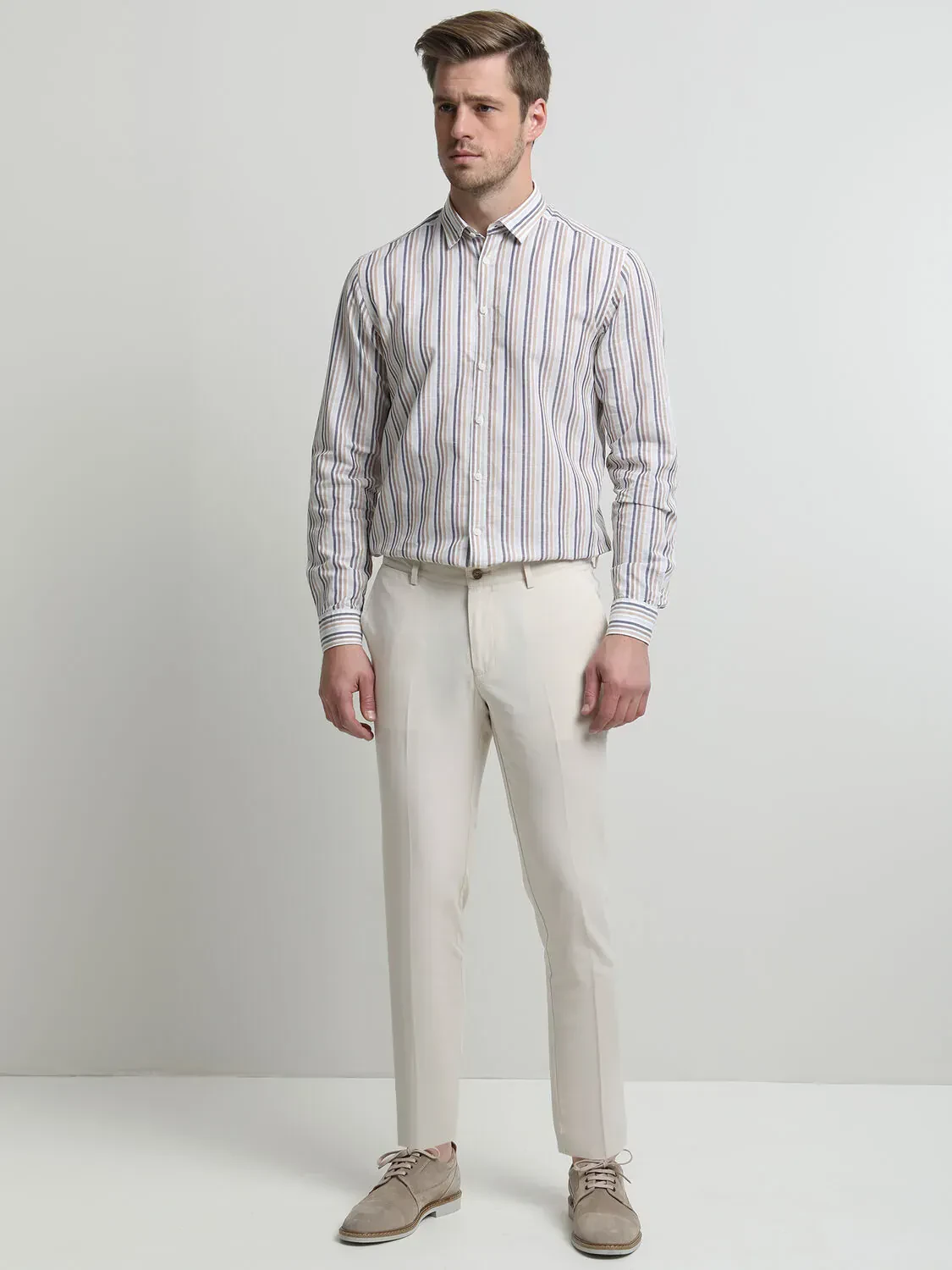 Ekru Dokuma Slim Fit Casual %100 Pamuk Pantolon - 3