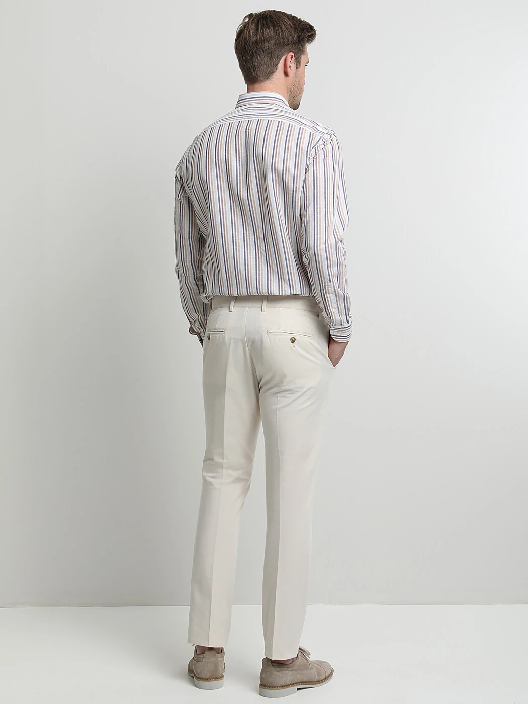 Ekru Dokuma Slim Fit Casual %100 Pamuk Pantolon - 4