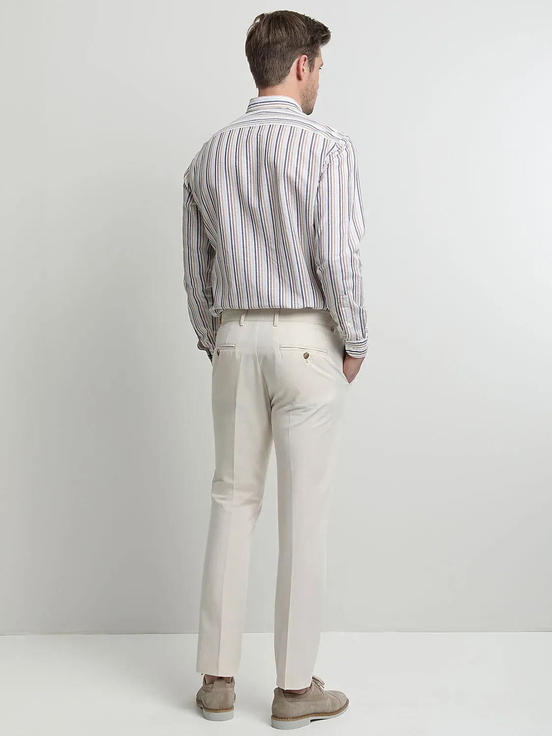 Ekru Dokuma Slim Fit Casual %100 Pamuk Pantolon - 4