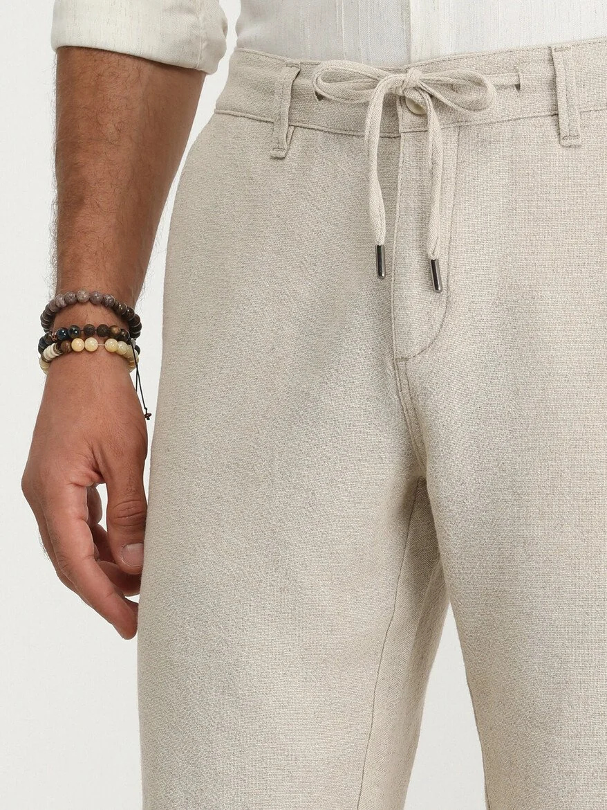 Ekru Dokuma Slim Fit Casual Pamuk Karışımlı Bermuda - 3