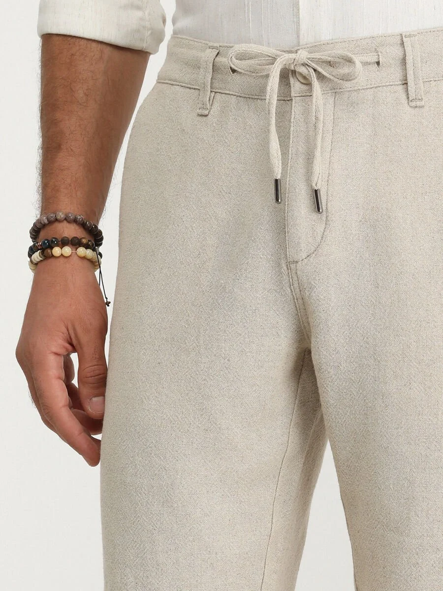 Ekru Dokuma Slim Fit Casual Pamuk Karışımlı Bermuda - 3