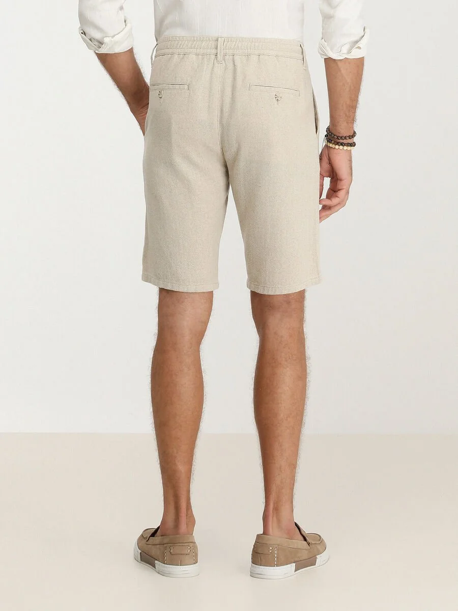 Ekru Dokuma Slim Fit Casual Pamuk Karışımlı Bermuda - 4