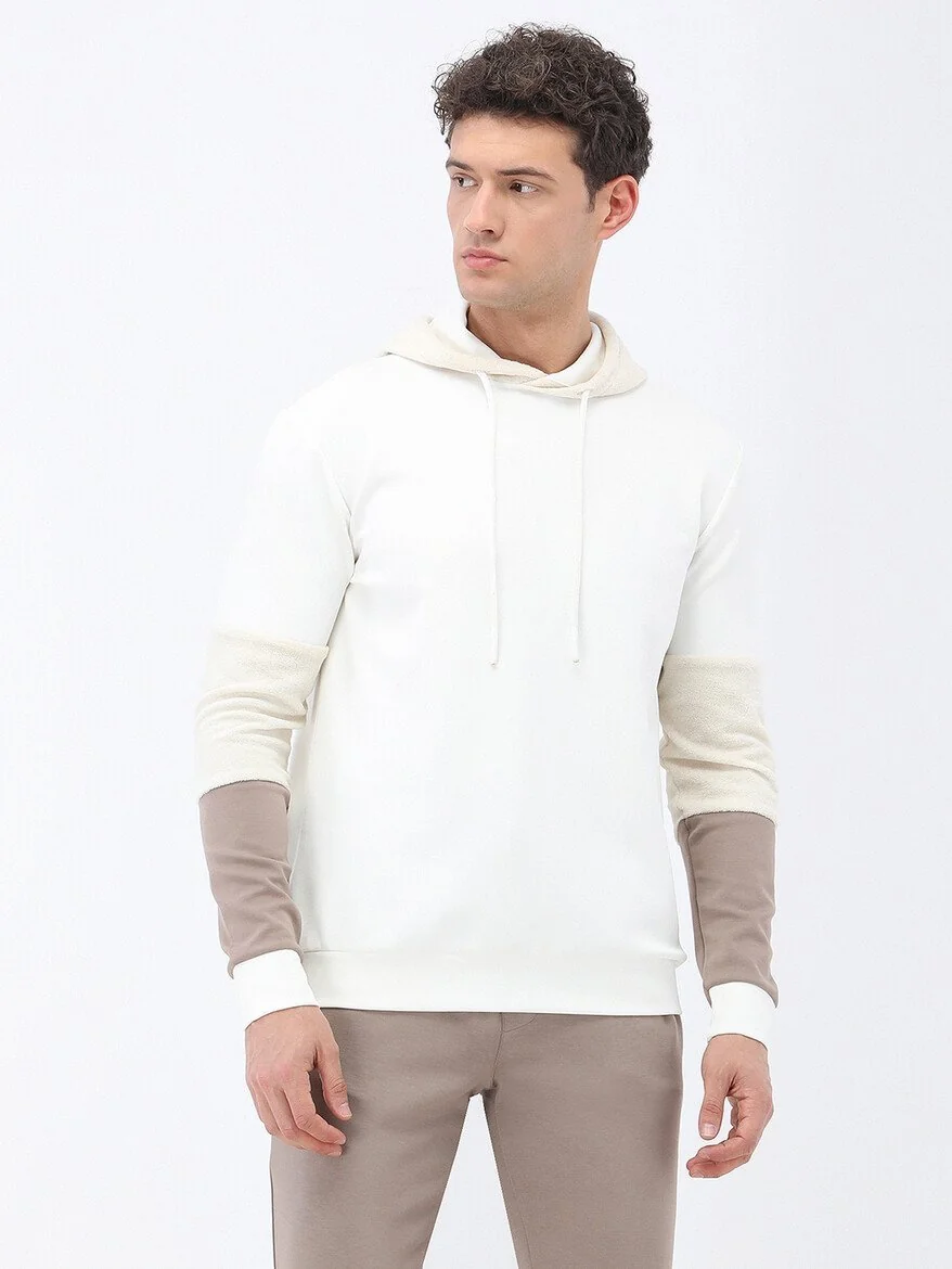 Ekru Kapüşonlu Sweatshırt - 1