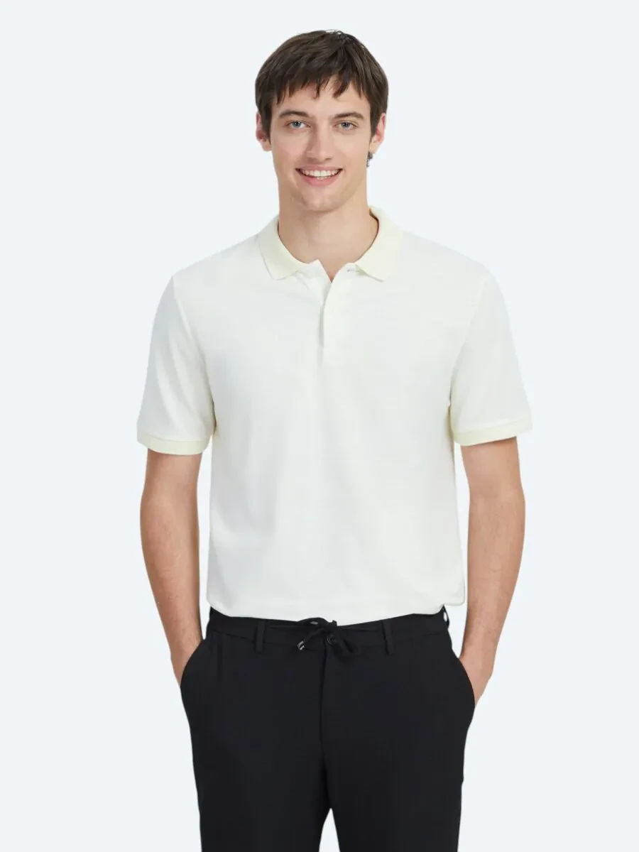 Ekru Polo Yaka %100 Pamuk T-Shirt - 1