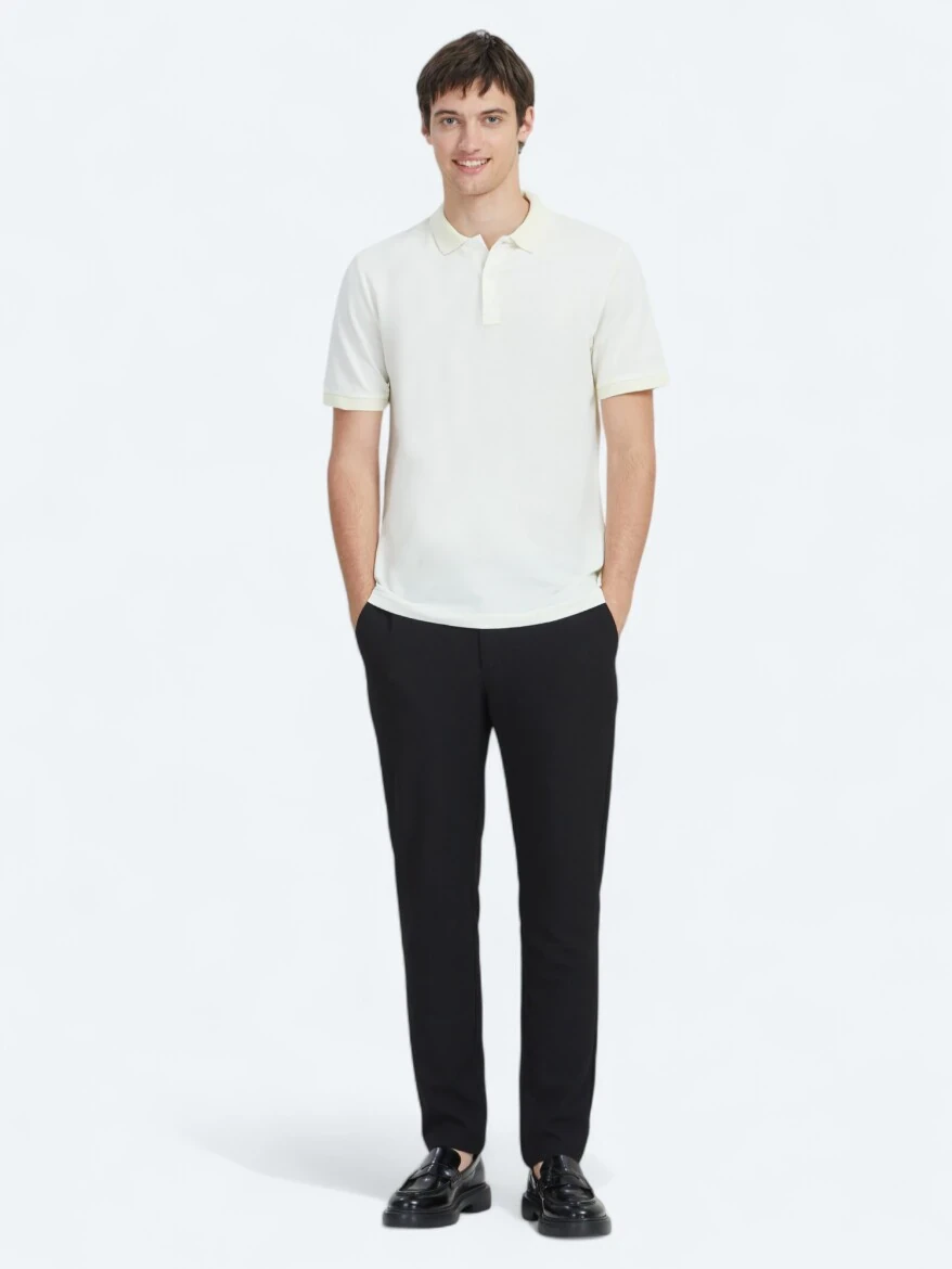 Ekru Polo Yaka %100 Pamuk T-Shirt - 2