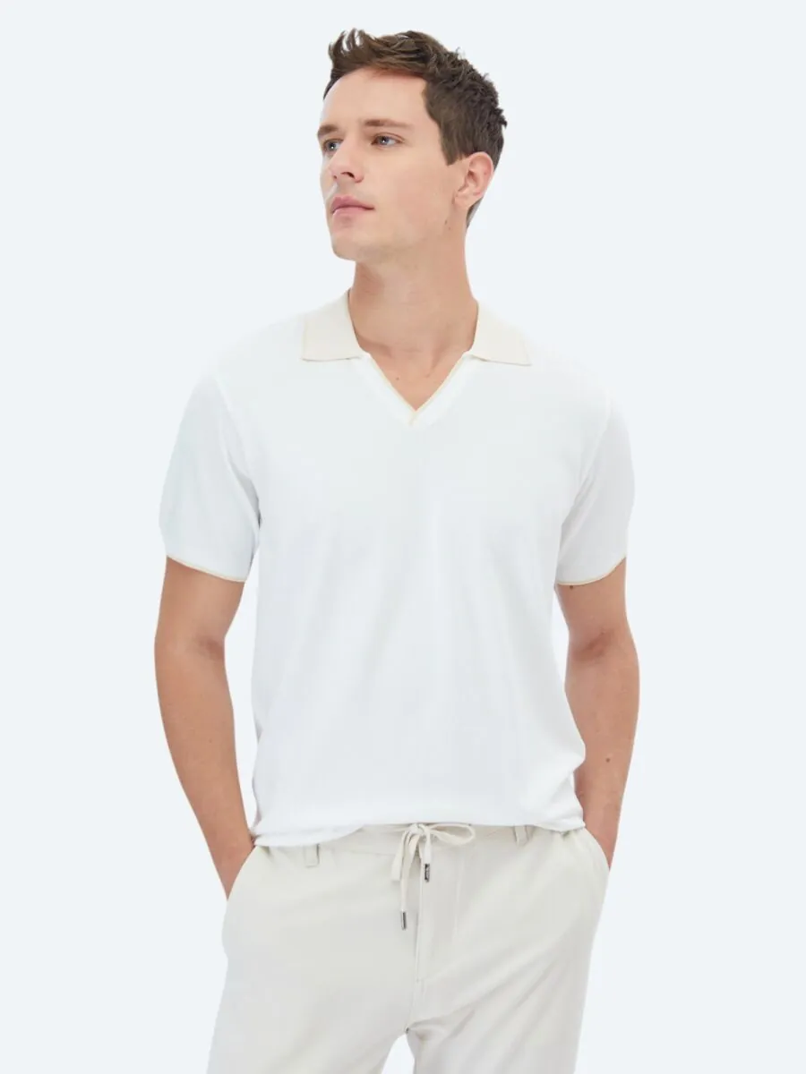 Ekru Polo Yaka Düz Örgü Triko - 1