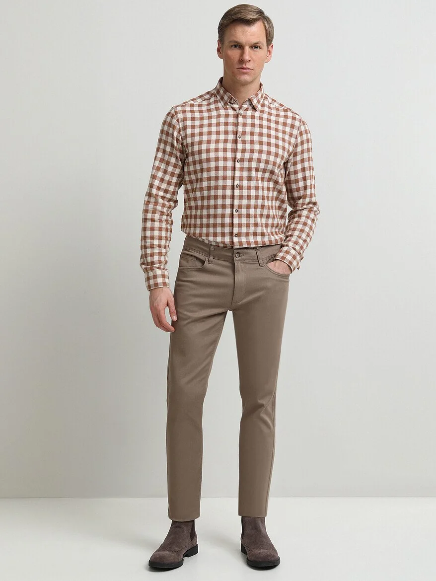 Fındık Düz Dokuma Slim Fit Casual Pamuk Karışımlı Pantolon - 1