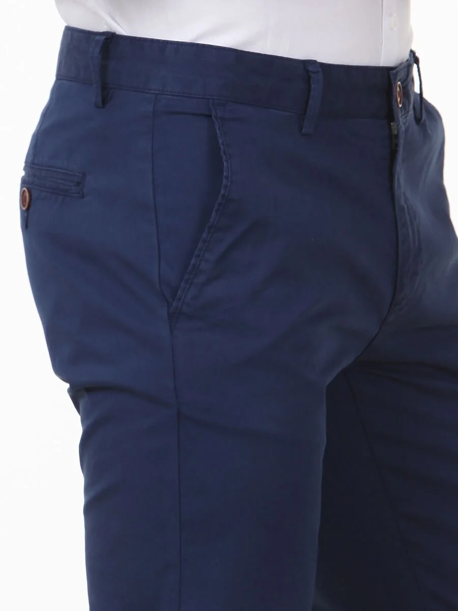 Gece Mavisi Düz Dokuma Regular Fit Casual Pamuk Karışımlı Pantolon - 1