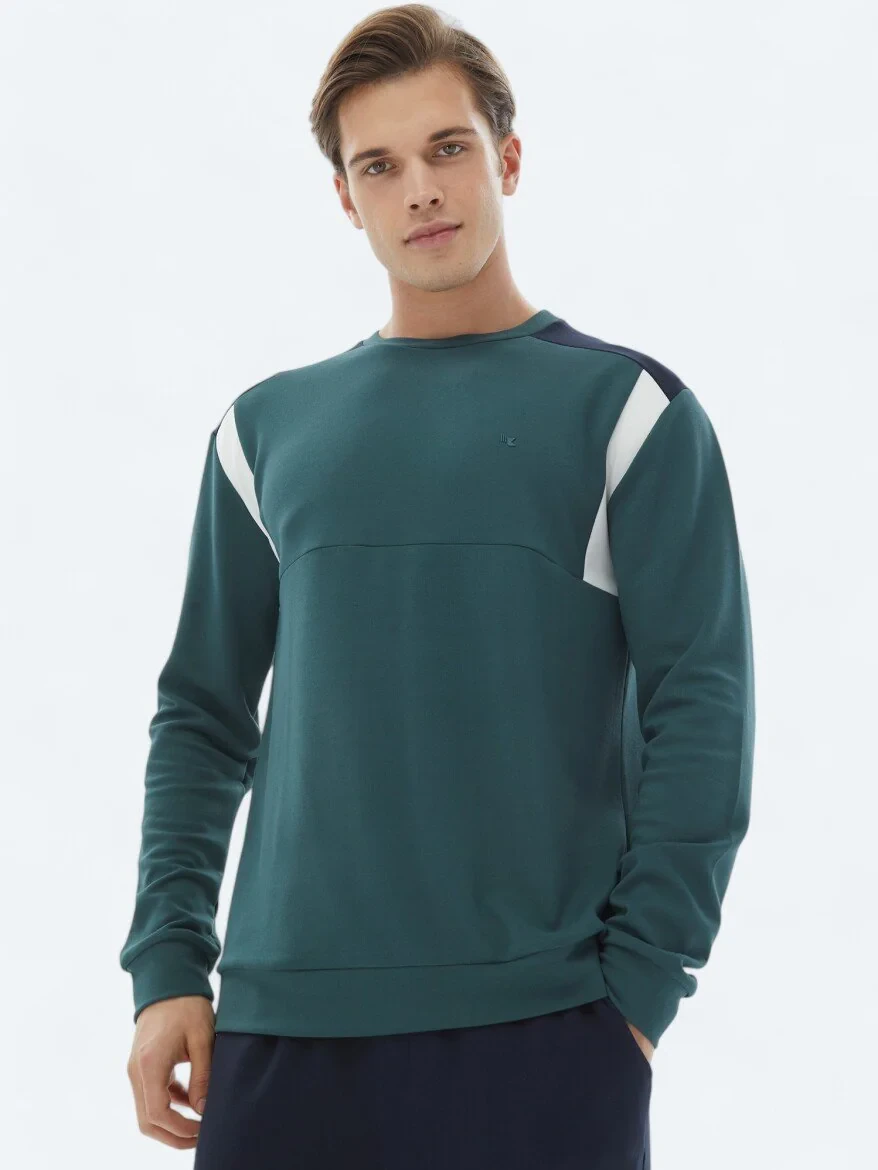 Green Crew Neck Plain Sweatshirt - 1