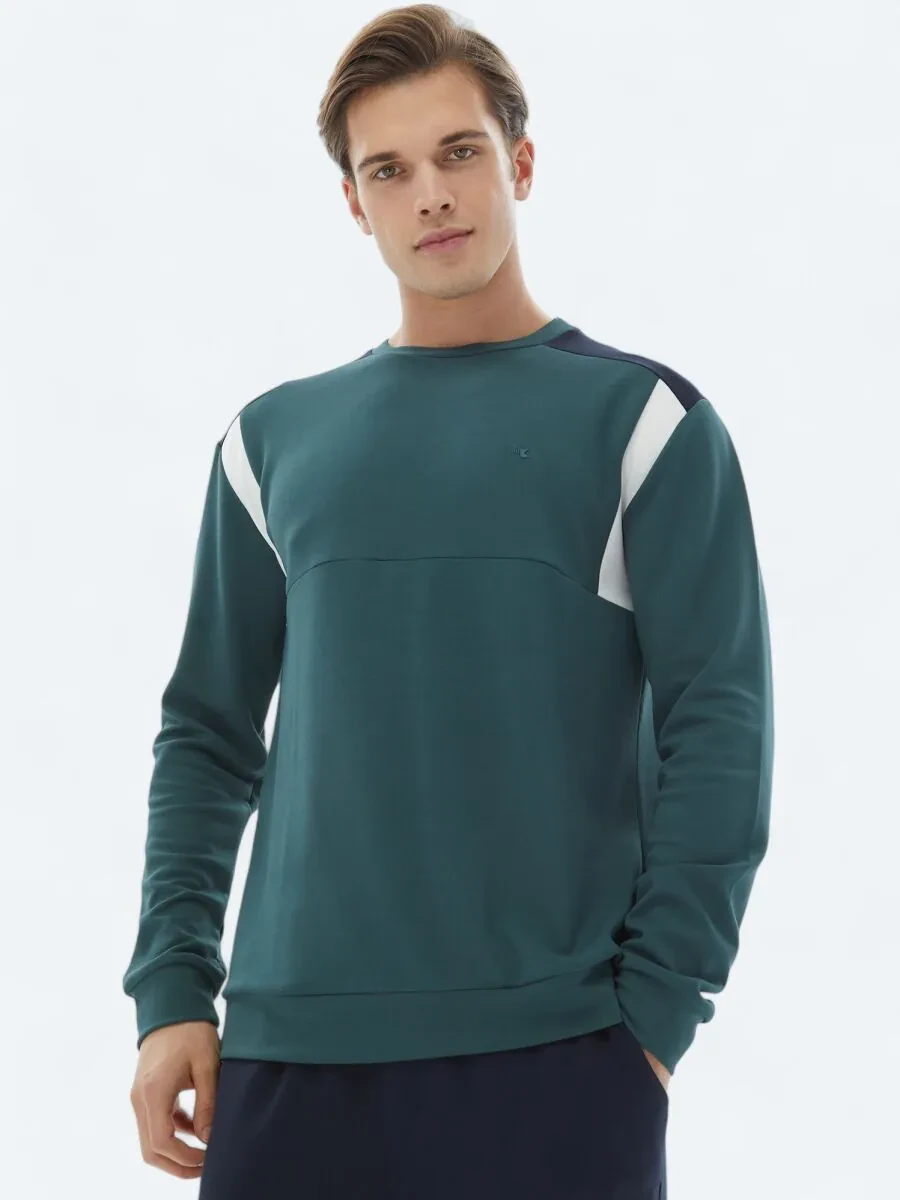 Green Crew Neck Plain Sweatshirt - 1
