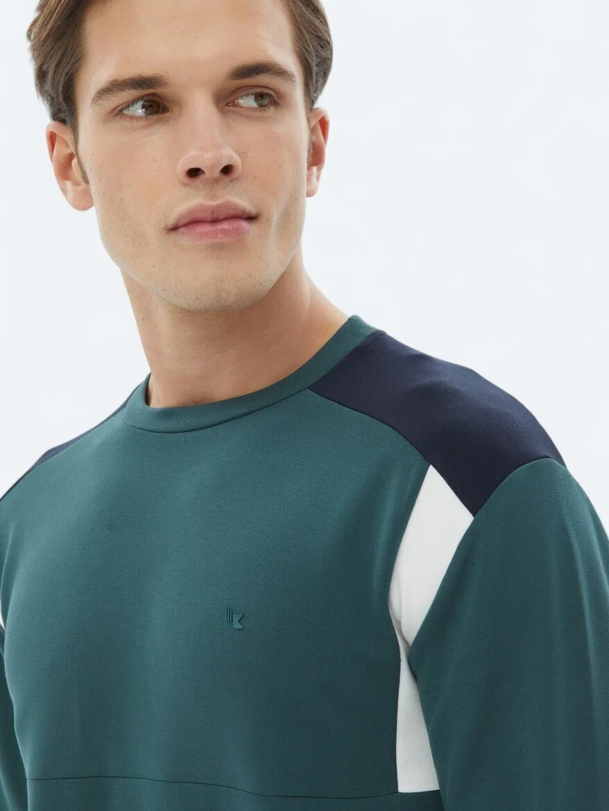 Green Crew Neck Plain Sweatshirt - 3