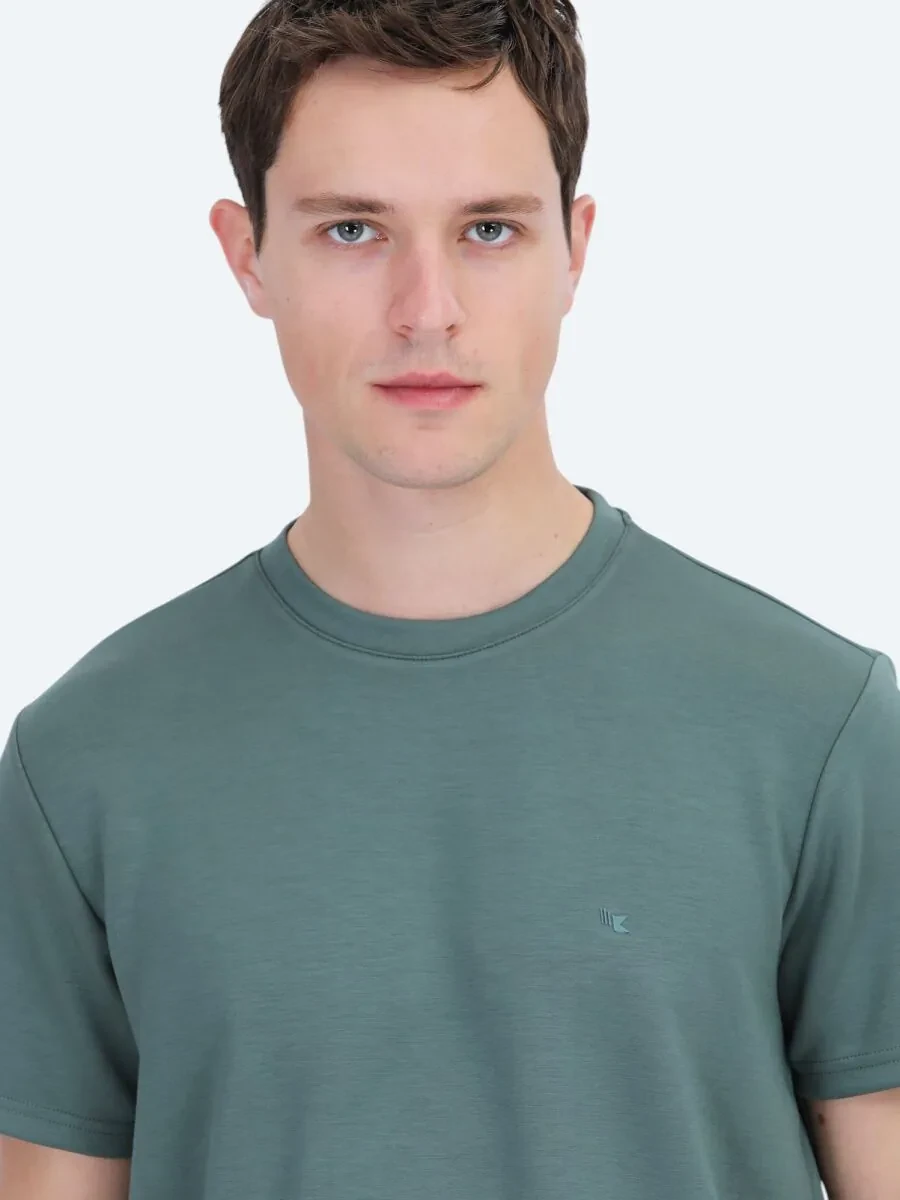 Green Plain Crew Neck T-Shirt - 4