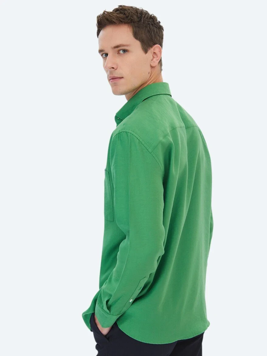 Green Plain Weaving Casual Shirt 