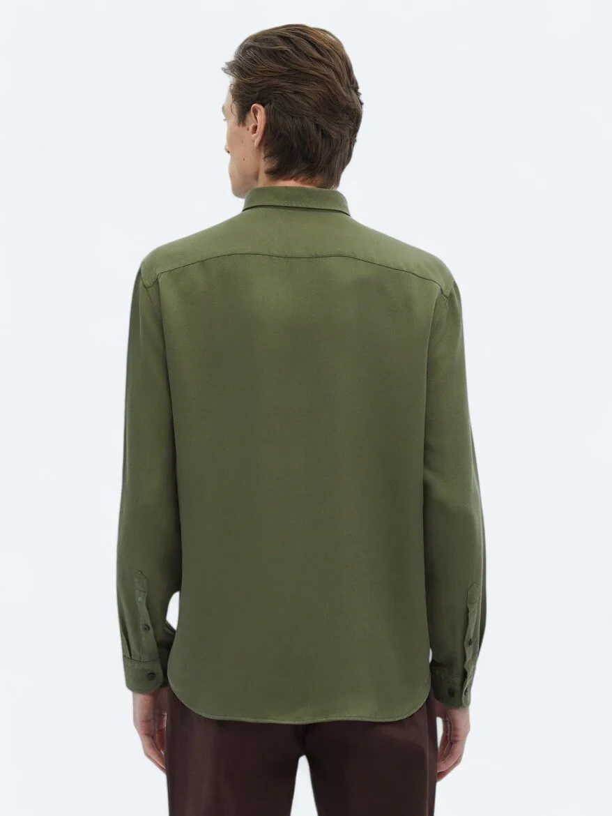 Green Ribbed Regular Fit Weaving Casual Shirt - 5