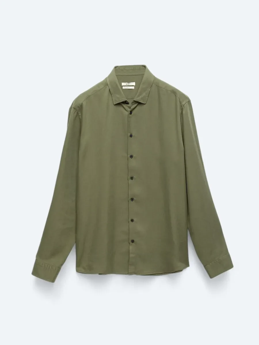 Green Ribbed Regular Fit Weaving Casual Shirt - 6
