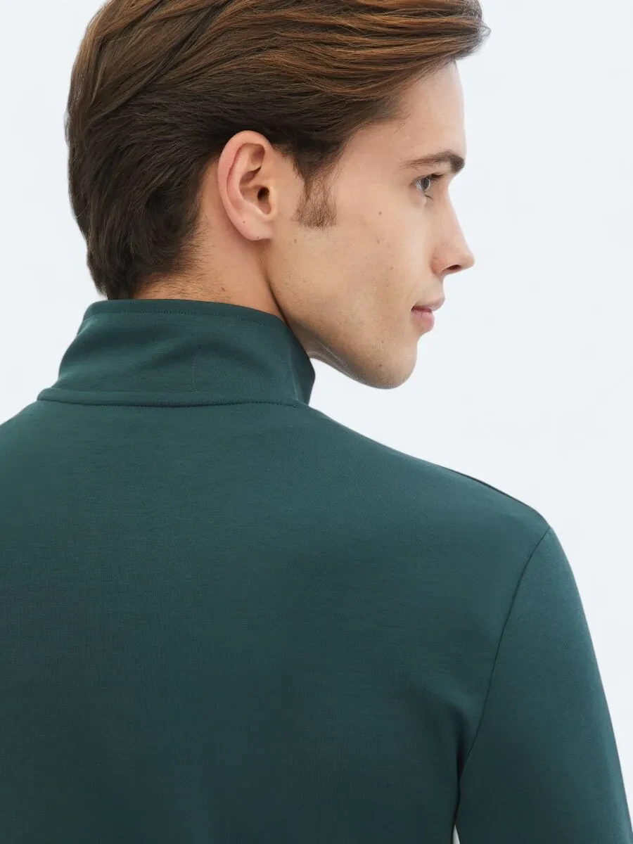Green Turtleneck Plain Sweatshirt - 6