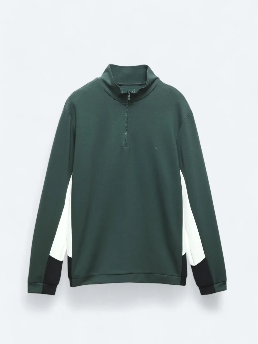Green Turtleneck Plain Sweatshirt - 8