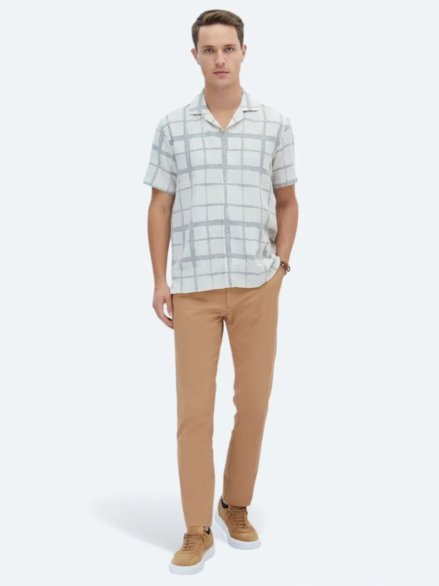 Grey Checkered Regular Fit Weaving Casual Cotton Blended Shirt - 2