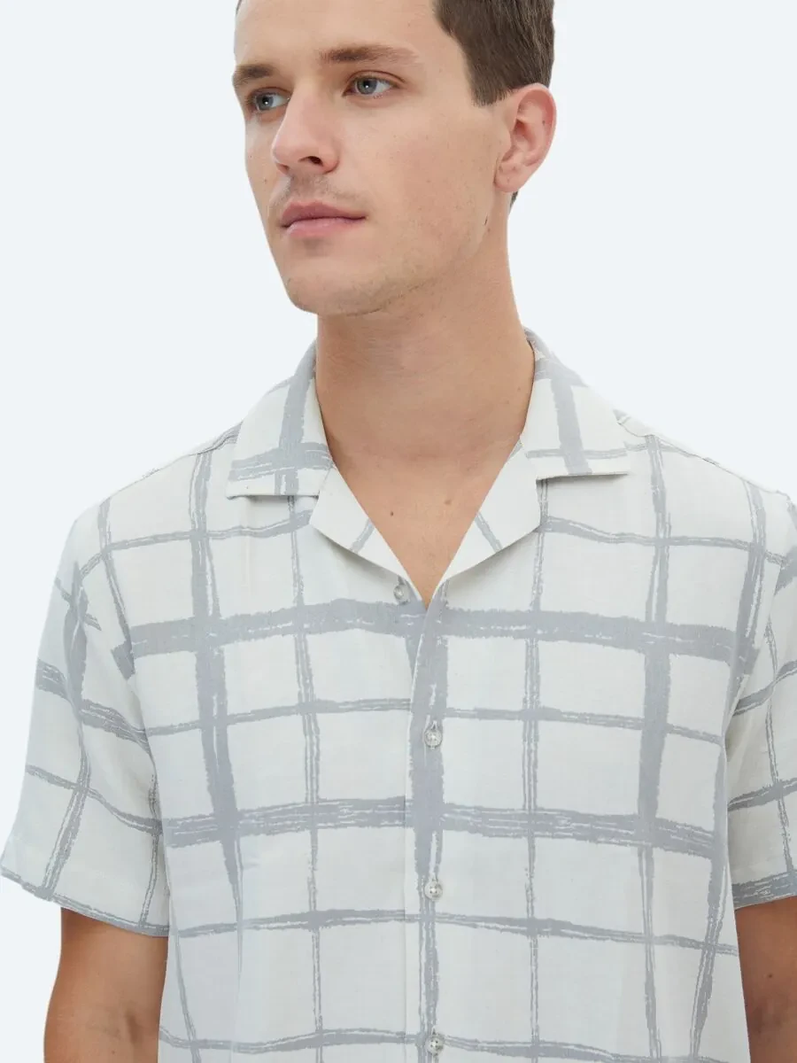 Grey Checkered Regular Fit Weaving Casual Cotton Blended Shirt - 3