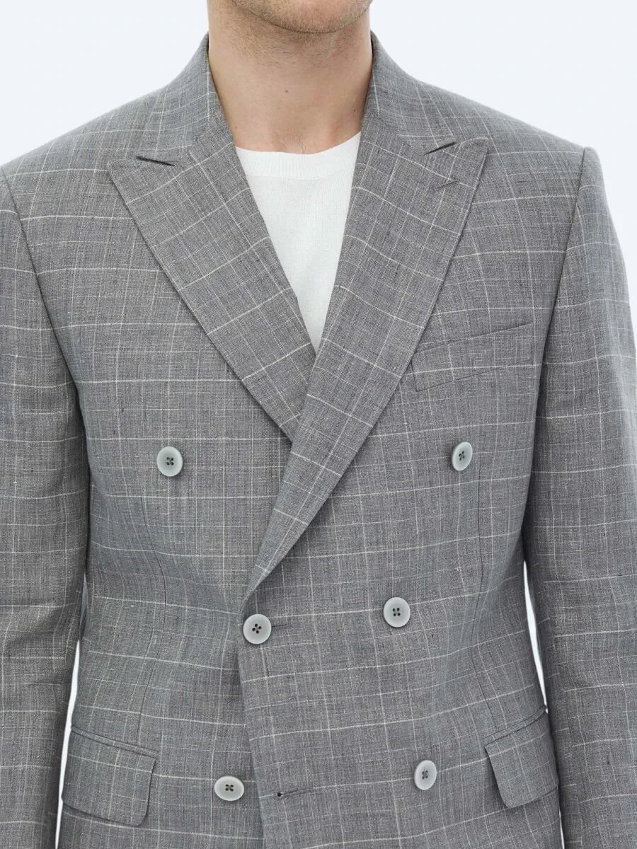 Grey Checkered Slim Fit Cotton Blended Suit - 4