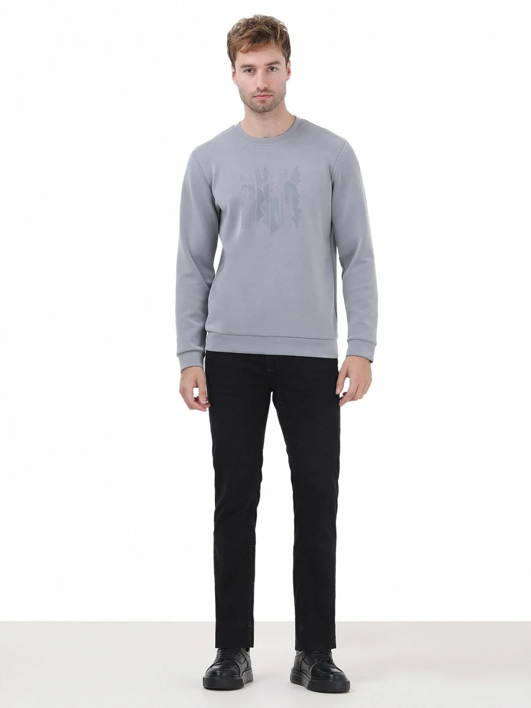 Grey Crew Neck Printed Sweatshirt - 2