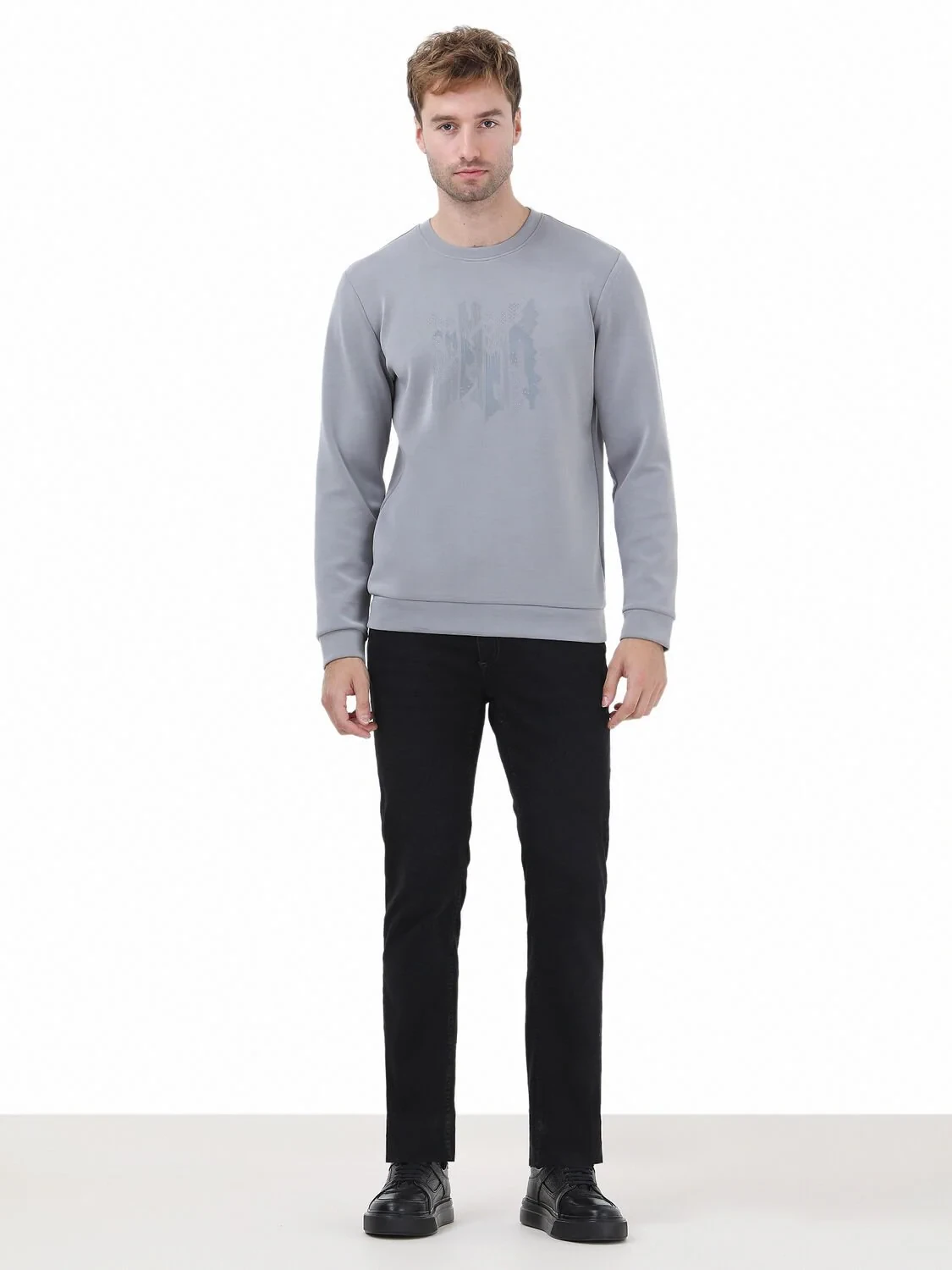Grey Crew Neck Printed Sweatshirt - 2