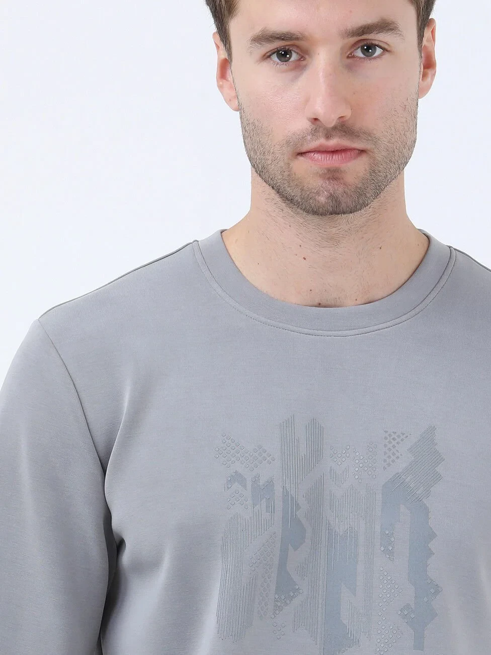 Grey Crew Neck Printed Sweatshirt - 3