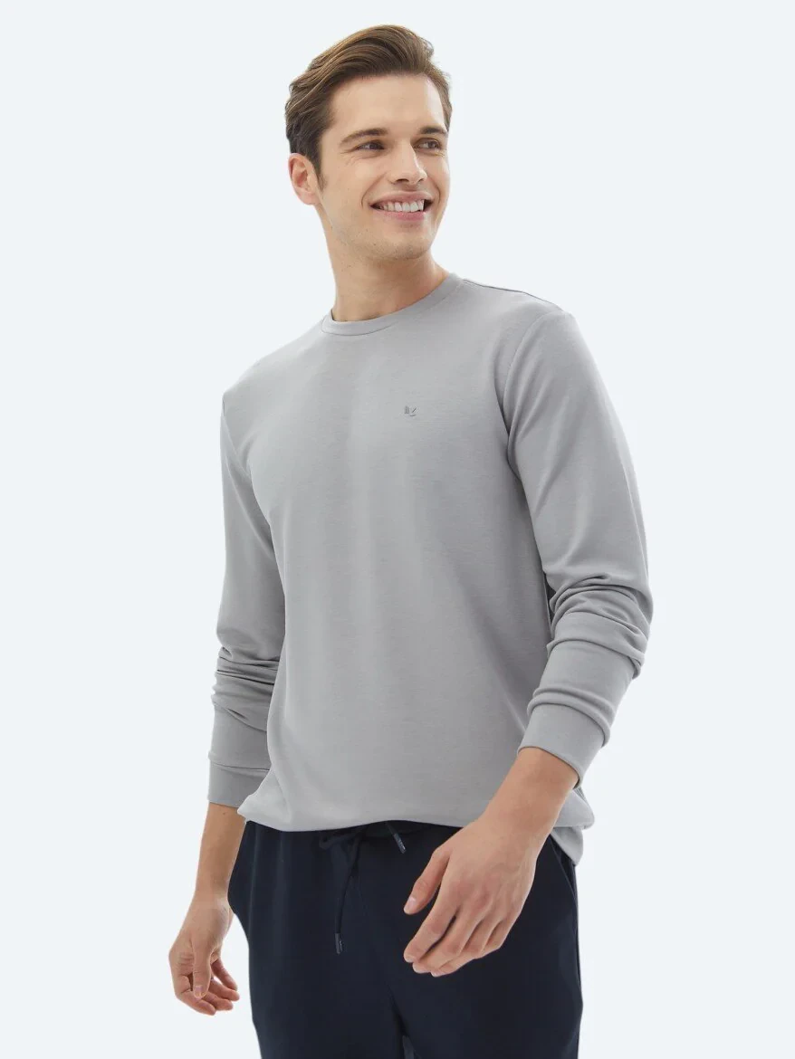 Grey Crew Neck Printed Sweatshirt - 1