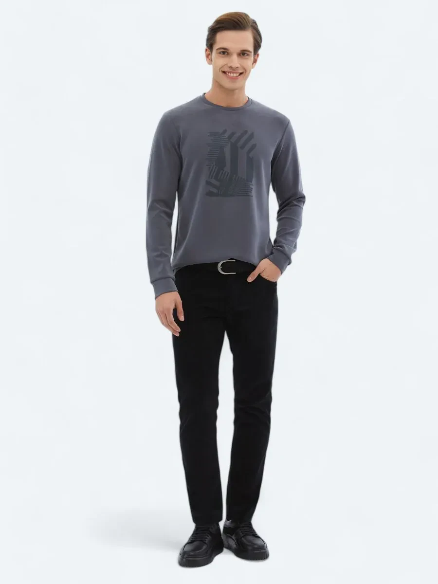 Grey Crew Neck Printed Sweatshirt - 2