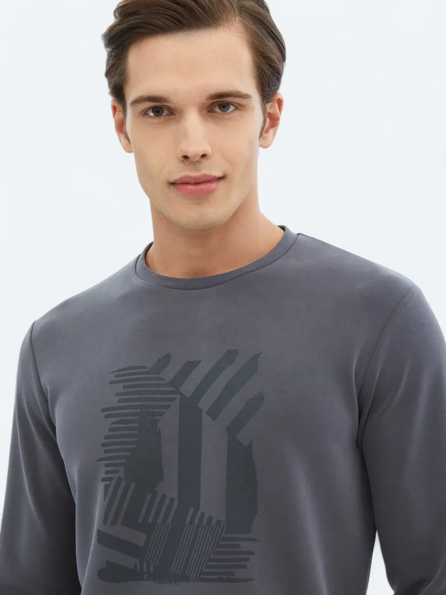 Grey Crew Neck Printed Sweatshirt - 3