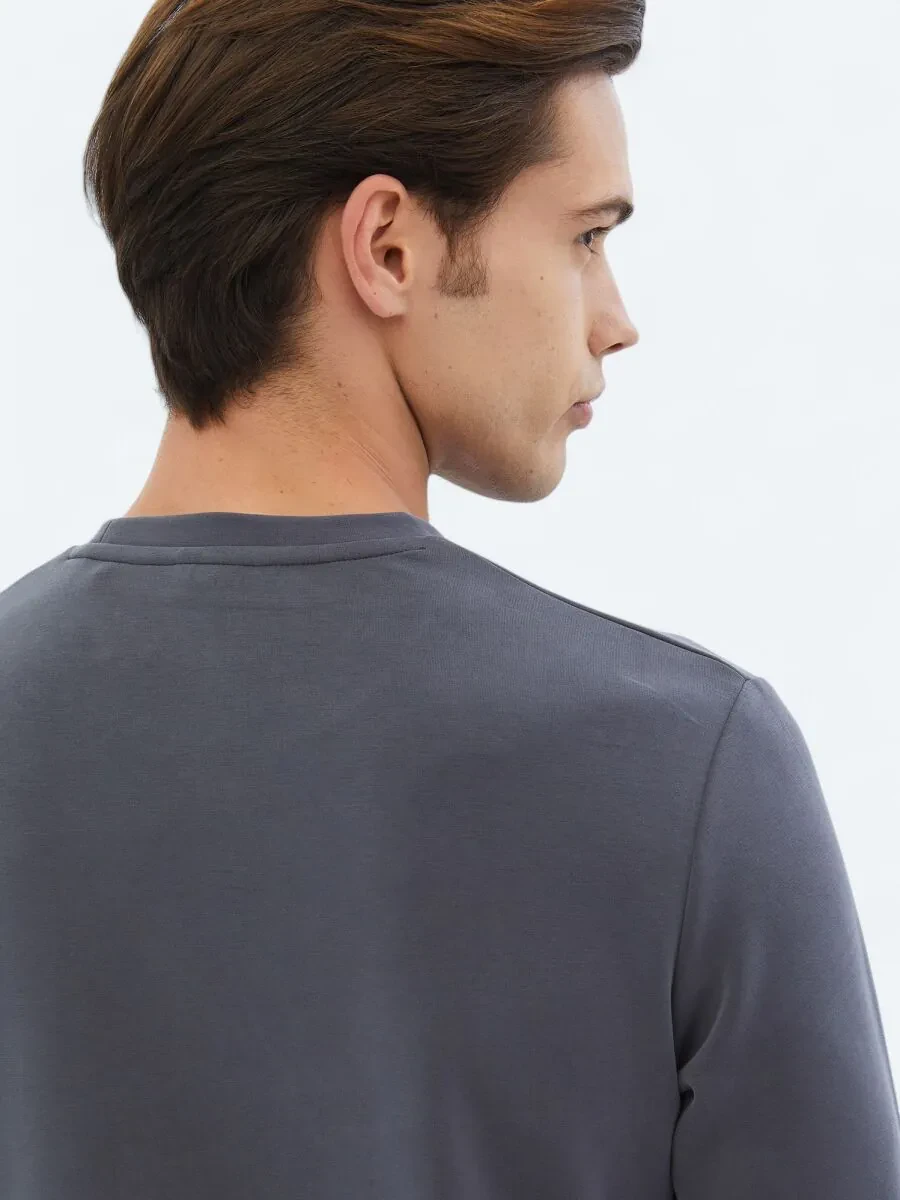 Grey Crew Neck Printed Sweatshirt - 5