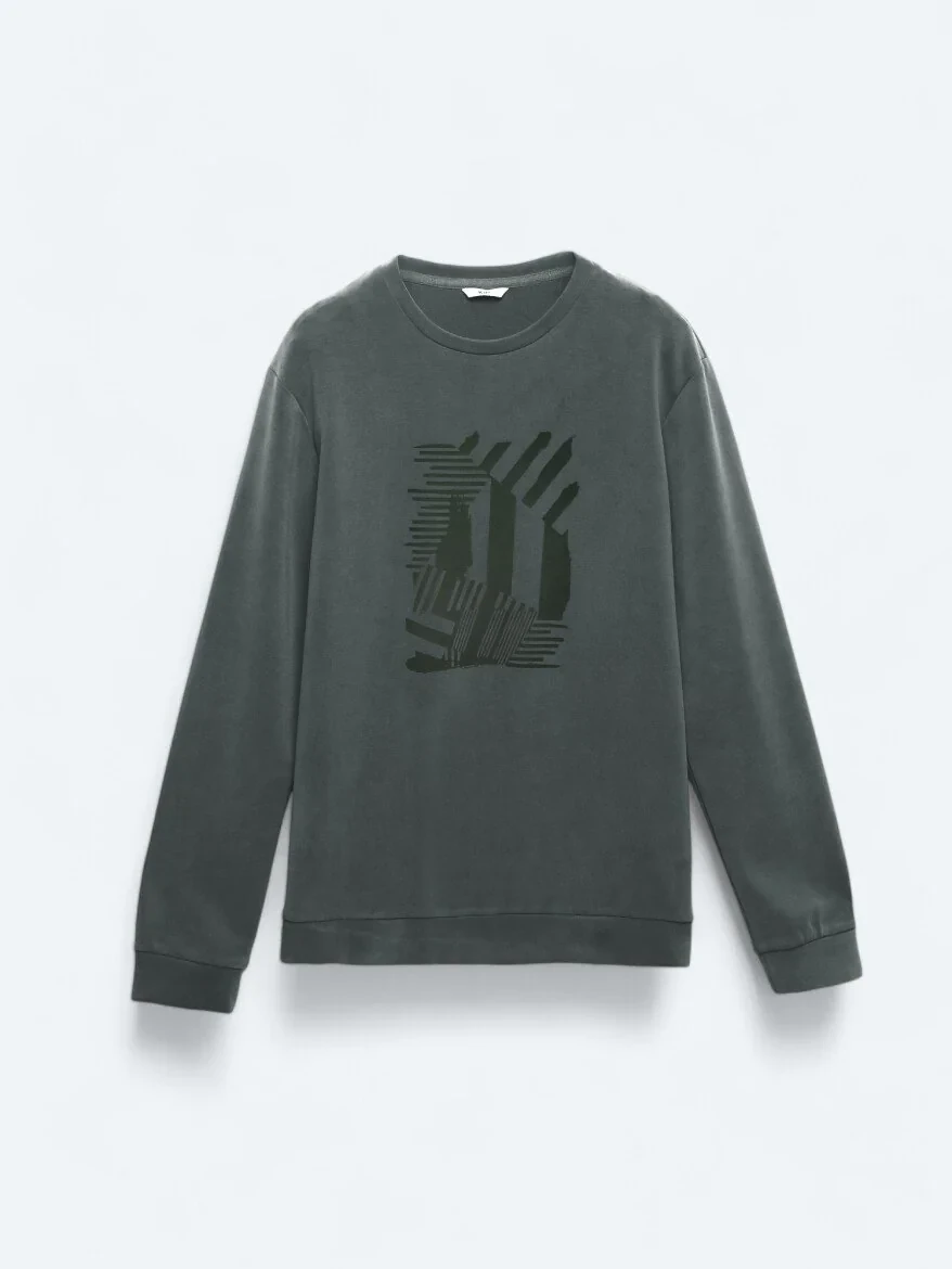 Grey Crew Neck Printed Sweatshirt - 7